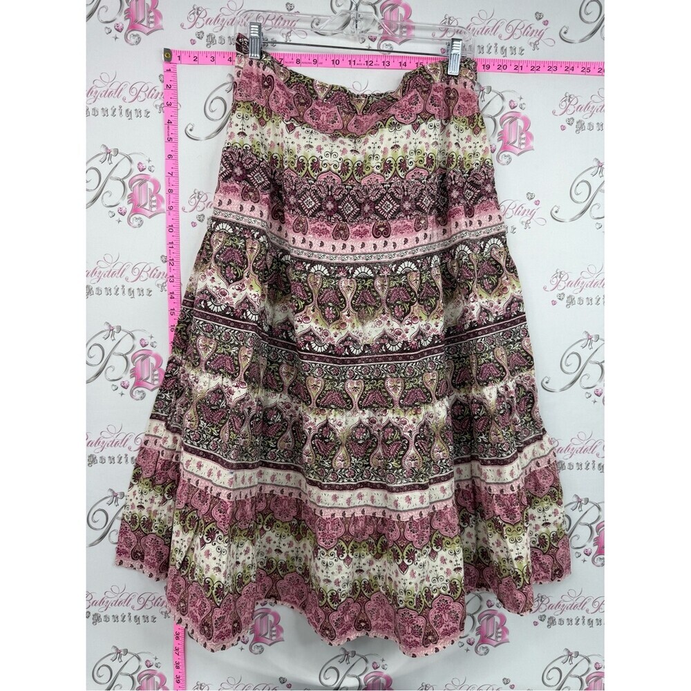 Yzza skirt paisley tier stripe green white Boho Tiered Pink Paisley Skirt